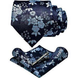 floral necktie pocket square tie clip set silk blend wedding business mens tie